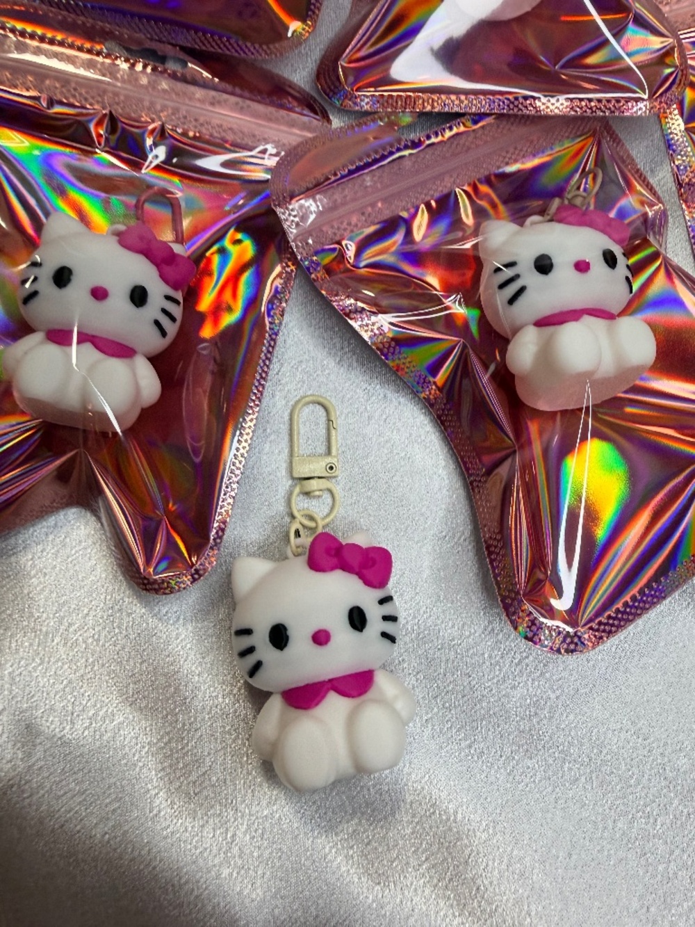 3D Printed Kawaii Kitty Keychain White Pink Bow Bag Charm Cute Cat